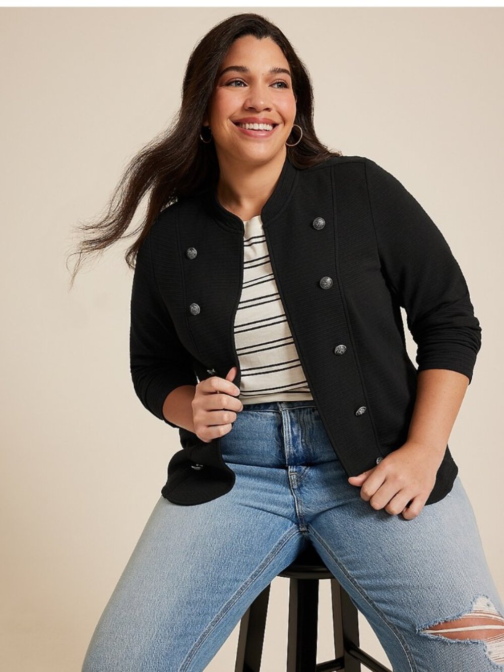 Maurices Plus Size XXL Black Military Style Blazer open-front Lightweight Casual - Picture 9 of 11